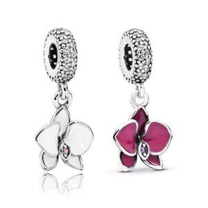 Set 2 Radiant Orchid Flowers White & Purple CZ Pandora Charms St. Patrick's Deal